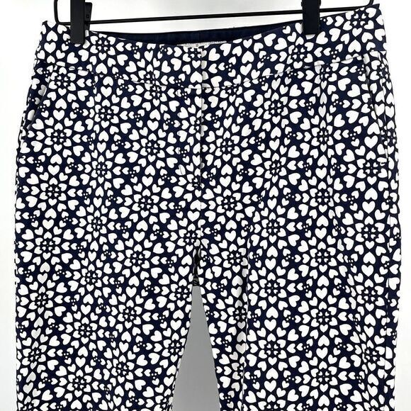 BODEN Chino Pants Navy White Size 8L (Tall) Stretch Heart Print Front Pockets - Picture 2 of 13